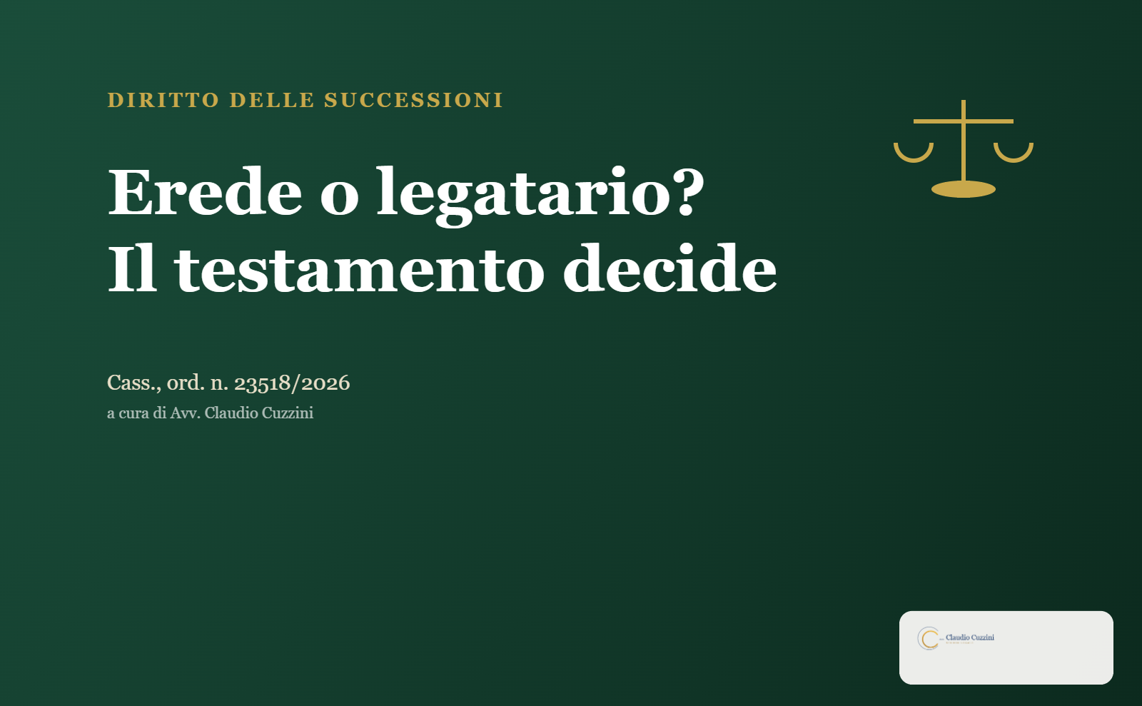 Erede o legatario: bilancia della giustizia, simbolo della divisione ereditaria