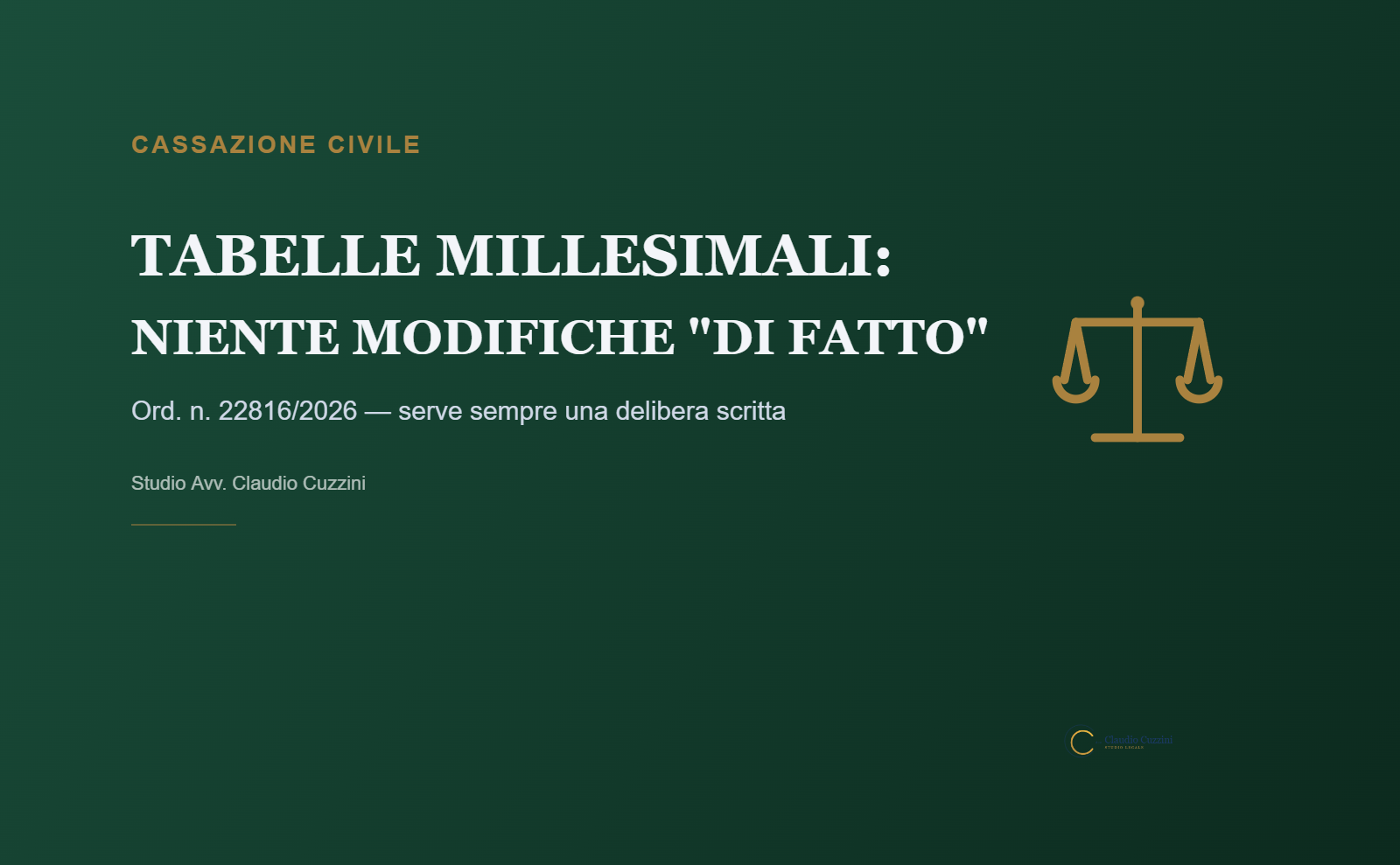 Tabelle millesimali modifica - Cassazione ord. 22816/2026