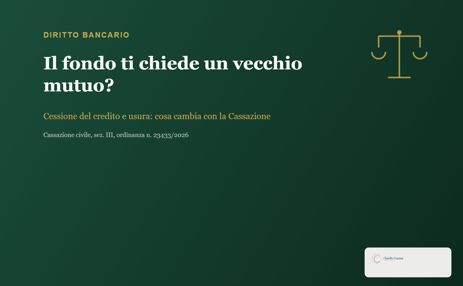 Cessione del credito in blocco a una SPV e usura bancaria - Cassazione ordinanza 23433/2026